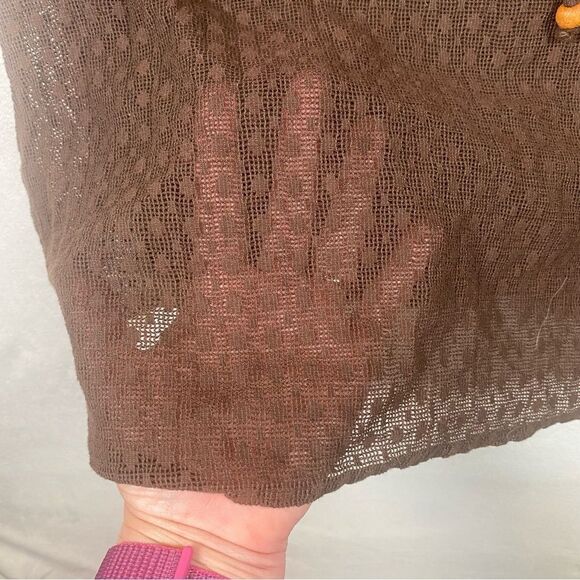 St John's Bay Brown Open Knit V-Neck Swim Cover W/Front Tie Size Large - Picture 7 of 11